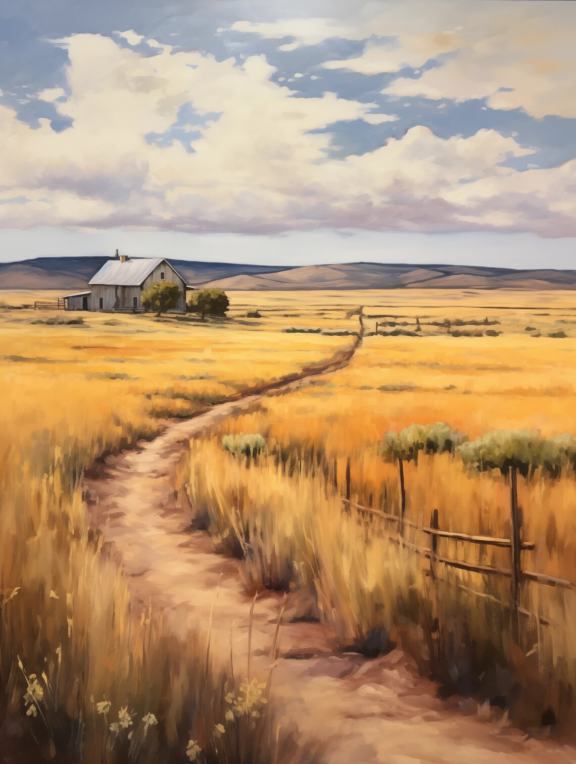 DIGITAL ART PRINT - Rural Farm, Country Road, Trees, Cloudy, Beautiful ...