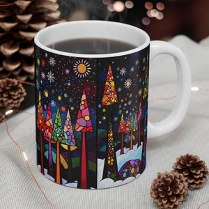 Winter Christmas Mug 11oz Vintage Christmas Mug Winter Wonderland Christmas Mug Christmas Tree Mug White Christmas Mug