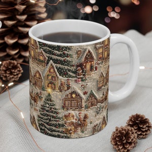 Gingerbread House Mug 11oz Vintage Christmas Mug Winter Wonderland Christmas Mug Christmas Tree Mug White Christmas Mug Winter Christmas Mug