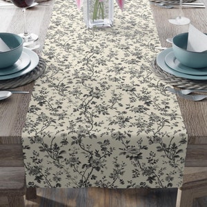 Toile de Jouy Table Runner (Cotton, Poly) Blue French Floral Table Runner Flower Table Runner