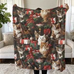 Cute Christmas Cat Blanket, Blanket for Cat Lovers Throw Cat Sherpa Fleece Blanket Cat Mom Blanket Cat Mom Gift