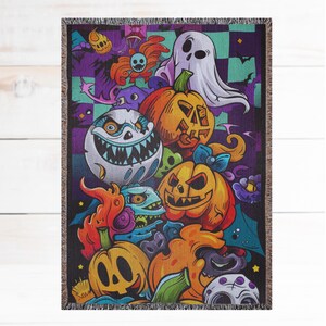 Halloween Woven Blankets Horror Show Blanket Evil Pumpkin Blanket