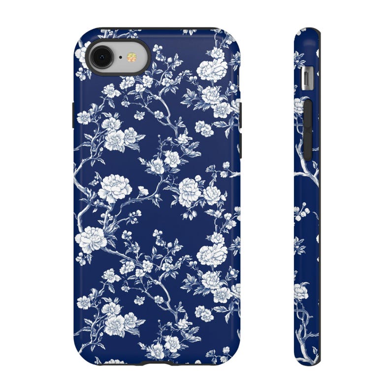 Coque de portable à fleurs en toile de Jouy, française, solide, coque de portable à fleurs, française pour iPhone 15 14 13 12 11 X XR XS 8 7 Samsung toutes les tailles image 1