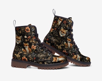 Cute Fox Boots Cute Fox Combat Boots Fox Casual Vegan Leather