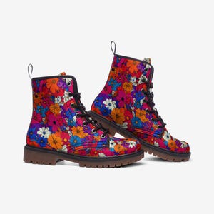 Colorful Floral Boots Flowers Combat Boots Boho Boots Cottage Core Casual Vegan Leather Lightweight boots