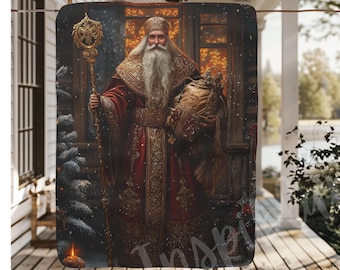 Saint Nicholas Blanket St Nicholas Blanket St Nick Blanket Santa Blanket Santa Claus Blanket Vintage Christmas Orthodox Catholic Blanket
