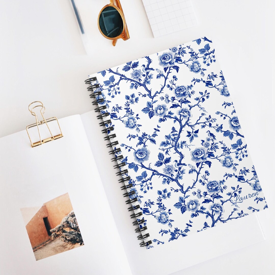 Personalized French Floral Spiral Notebook - Ruled Line Toile De Jouy ...