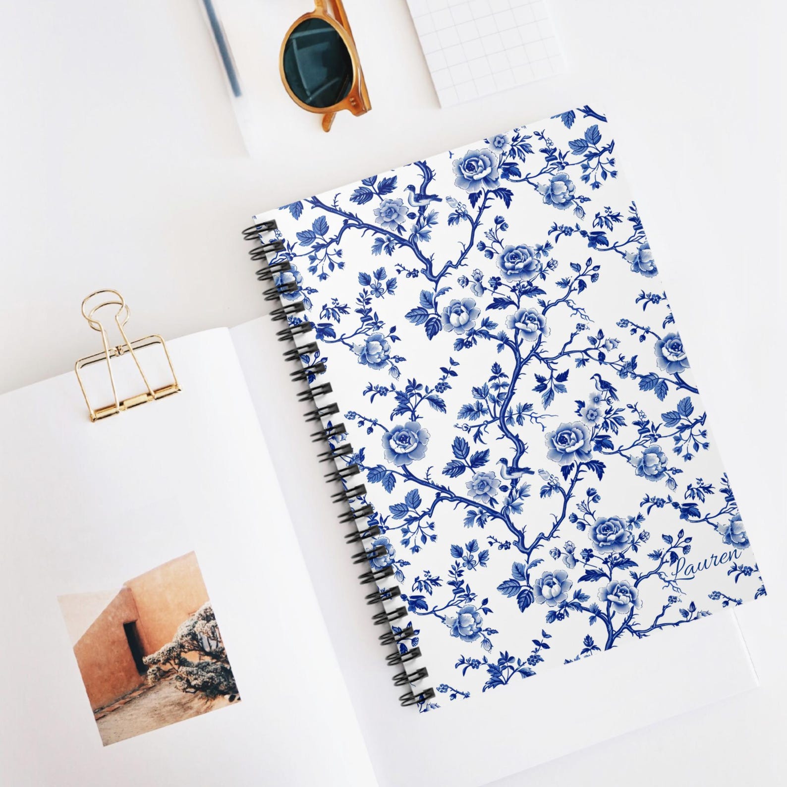 Personalized French Floral Spiral Notebook - Ruled Line Toile De Jouy ...