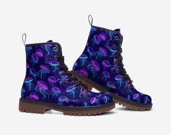 Neon Jellyfish Combat Boots Marine Boots Jellyfish Casual Vegan Leather Lightweight boots MT
