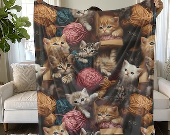 Cute Cat Blanket, Blanket for Cat Lovers Throw Cat Sherpa Fleece Blanket Cat Mom Blanket Cat Mom Gift Kitten Blanket