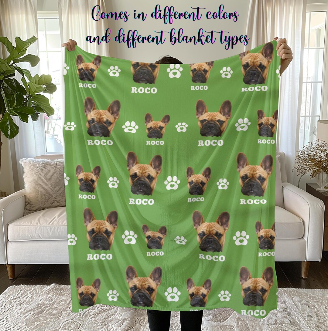 Personalized Pet Photo Blanket With Name, Custom Dog Face Blanket ...