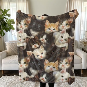 Cute Cat Blanket Cute Kitten Blanket Cat Lover Sherpa Fleece Blanket Cat Mama Gift