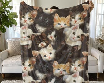 Cute Cat Blanket Cute Kitten Blanket Cat Lover Sherpa Fleece Blanket Cat Mama Gift