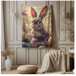 Personalized Cute Easter Blanket, Custom Easter Blanket for Bunny Lovers Cute Bunny Blanket Rabbit Sherpa Fleece Blanket Rabbit Blanket Gift image 3