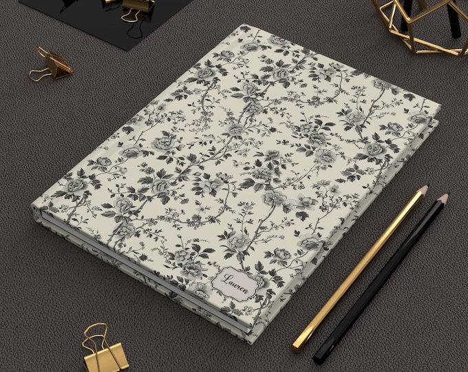Personalized French Floral Notebook Black Toile De Jouy Notebook Toile ...