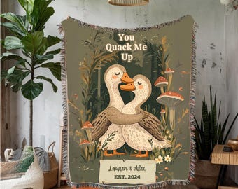 Custom Duck Couple Woven Blanket Personalized Couples Sherpa Fleece Blanket Custom Wedding Blanket Woodland Cottagecore Blanket Wife Gift