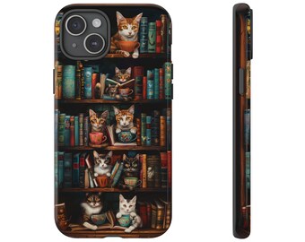 Cat Books Coffee Phone Case Tough Case All iPhone cases Samsung ALL SIZES Cute Gift for Her Cat Lover Gift Cat Mom Gift Book Lover Gift
