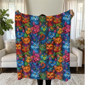Cute Cat Blanket Cat Sherpa Fleece Blanket, soft blanket, cute blanket, cat blanket, cat pattern blanket baby blanket cat sherpa fleece