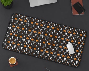 Halloween Desk Mat Halloween Mouse Pad Horror Show Desk Mat Spooky Desk Mat Evil Pumpkin Mouse Pad Skeleton Desk Mat