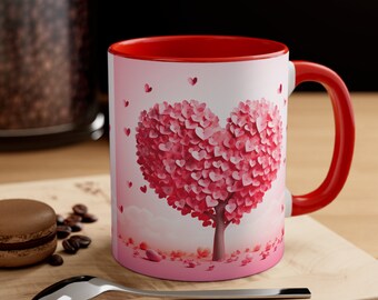 Tree of LOVE Mug - Valentine's Red Heart Mug, Valentines Day Coffee Mug, Red Hearts Coffee Mug, Valentines Kitchen, Gift for Her