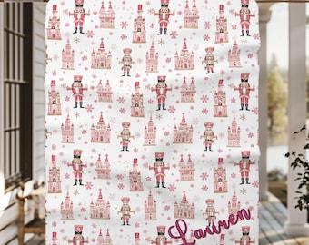 Personalized Nutcracker Blanket Pink Christmas Blanket Fleece Blanket Pink Dorm Blanket Cute Gift for Her Christmas Bedding Pink Nutcracker