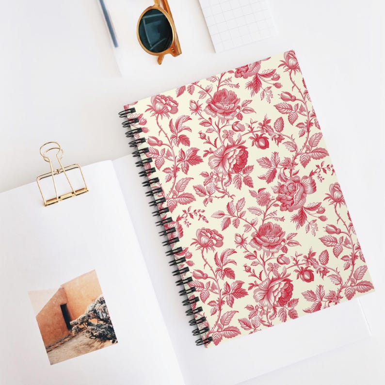 Personalized Red French Floral Spiral Notebook - Ruled Line Toile De ...