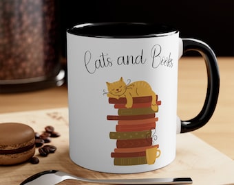 Cats and Books Mug Cat Mug Cat lover Gift Cat Mom Gift Best Cat Mom Mug Cat Mom Birthday Gift Gift for Cat Mom Book Lover Mug coffee mug