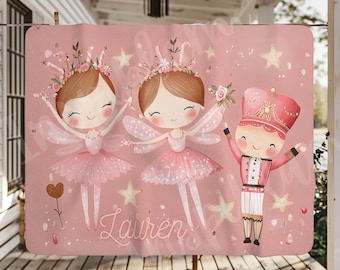 Cute Personalized Pink Nutcracker Ballet Blanket Pink Nutcracker Blanket Pink Christmas Sherpa Fleece Blanket Custom Pink Ballerina Blanket