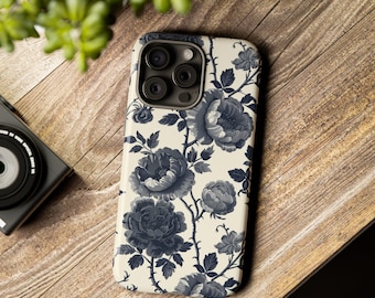 Toile de Jouy French Tough Phone Case Grey French Floral Pattern iPhone 15 14 13 12 11 X XR XS 8 7 Samsung ALL Sizes Custom Gift for Her
