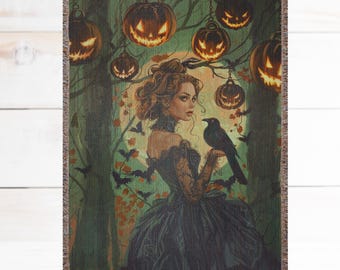 Gothic Woven Blankets Witch Blanket Coquette Vintage Halloween Woven Blanket Witch Blanket
