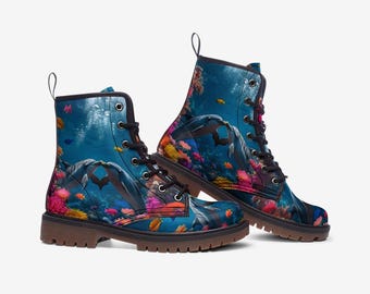 Ocean Boots Dolphin Boots Marine Life Boots Coral Reef Boots Marine Casual Vegan Leather Lightweight boots MT