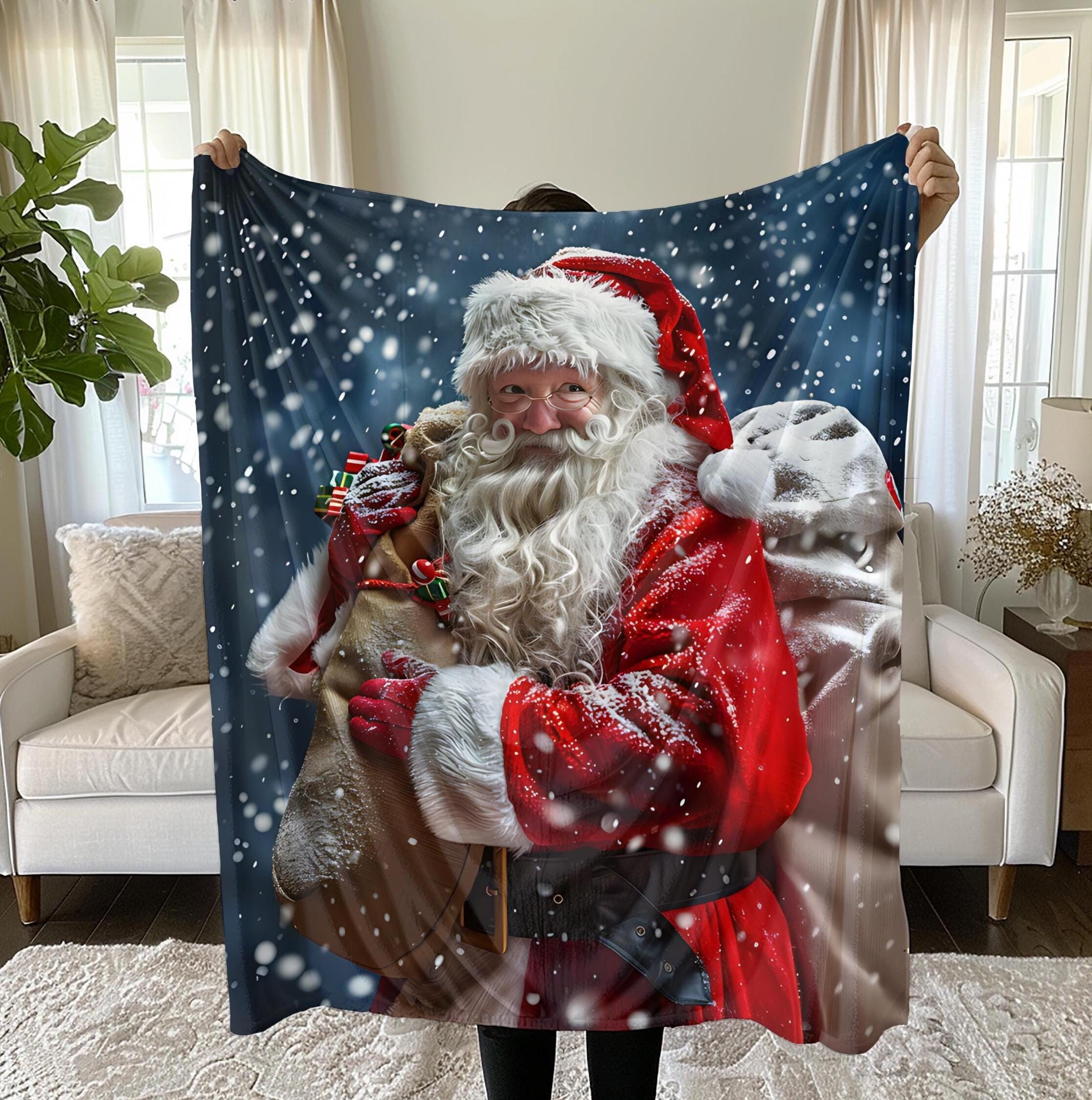 Vintage Santa Blanket Santa Claus Sherpa Fleece Blanket Christmas