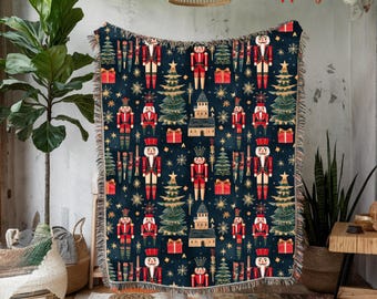 Christmas Nutcracker Woven Blanket Holiday Winter Home Decor Dorm Bedding Throw Blanket Cozy Xmas Lap Blanket Festive Seasonal Couch