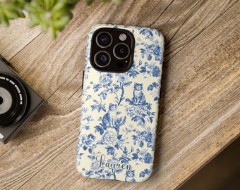 Personalized Cat French Floral Phone Case Toile de Jouy French Cat Tough Phone Case Cat Lover Floral Phone Case iPhone Samsung Google Pixel
