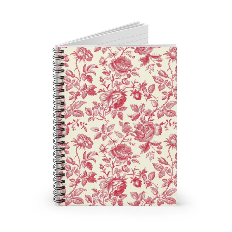 Personalized Red French Floral Spiral Notebook - Ruled Line Toile De ...