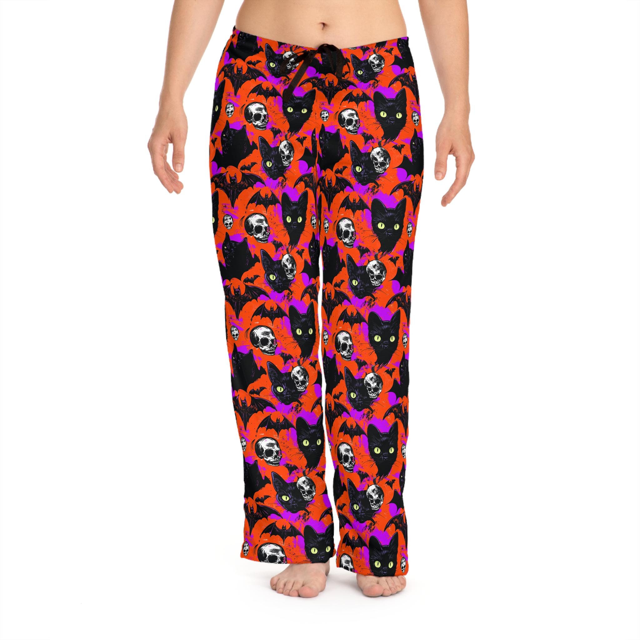 Black Cat Pajama Pants Halloween Pajama Bats Skulls Pajamas Vampire Pajama Pants Horror Show Pajama Pants Halloween Costume Etsy