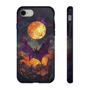 Gothic Bat Halloween Phone Case iPhone Samsung Gothic Horror Lover Bats Skulls Phone Cover Spooky Stained Glass Halloween Tough Phone Case