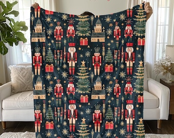 Christmas Nutcracker Sherpa Fleece Blanket Minky Blanket Holiday Winter Home Decor Dorm Bedding Throw Woven Blanket Cozy Xmas Lap Blanket