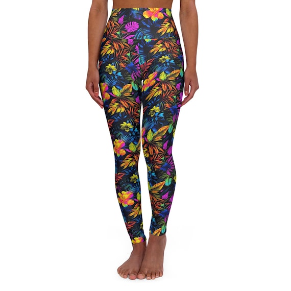Tropical Floral Leggings Palm Tree Leggings High Waisted Yoga