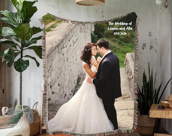 CUSTOM Photo Blanket -Personalized Photo Woven Blanket -Custom Wedding Blanket Picture Blanket For Mom Personalized Wedding Photo Tapestry