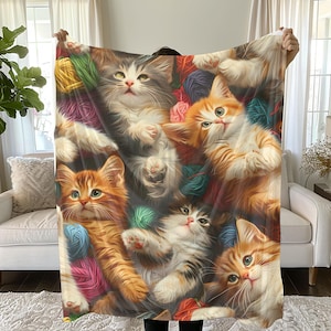 Cute Cat Blanket, Blanket for Cat Lovers Throw Cat Sherpa Fleece Blanket Cat Mom Blanket Cat Mom Gift