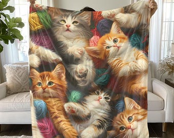 Cute Cat Blanket, Blanket for Cat Lovers Throw Cat Sherpa Fleece Blanket Cat Mom Blanket Cat Mom Gift