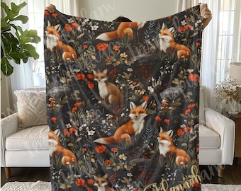 Personalized Fox Blanket Custom Fox Sherpa Fleece Blanket Cute Gift for Girl Animal Lover Blanket Fox Lover Blanket Cute Gift for Her
