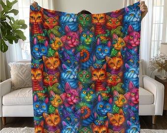 Cute Cat Blanket Sherpa Fleece Blanket, soft blanket, cute blanket, cat blanket, cat pattern blanket baby blanket cat sherpa fleece