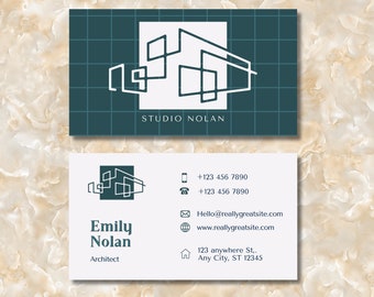 Architect Business Card Template (DIY, Customizable In Canva, Printable, Geometric Lines Design Calling Card)