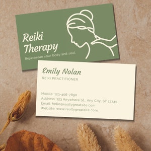 Reiki Praktizierende Visitenkarte Vorlage (DIY, In Canva & Print bearbeiten, doppelseitige horizontale Visitenkarte)