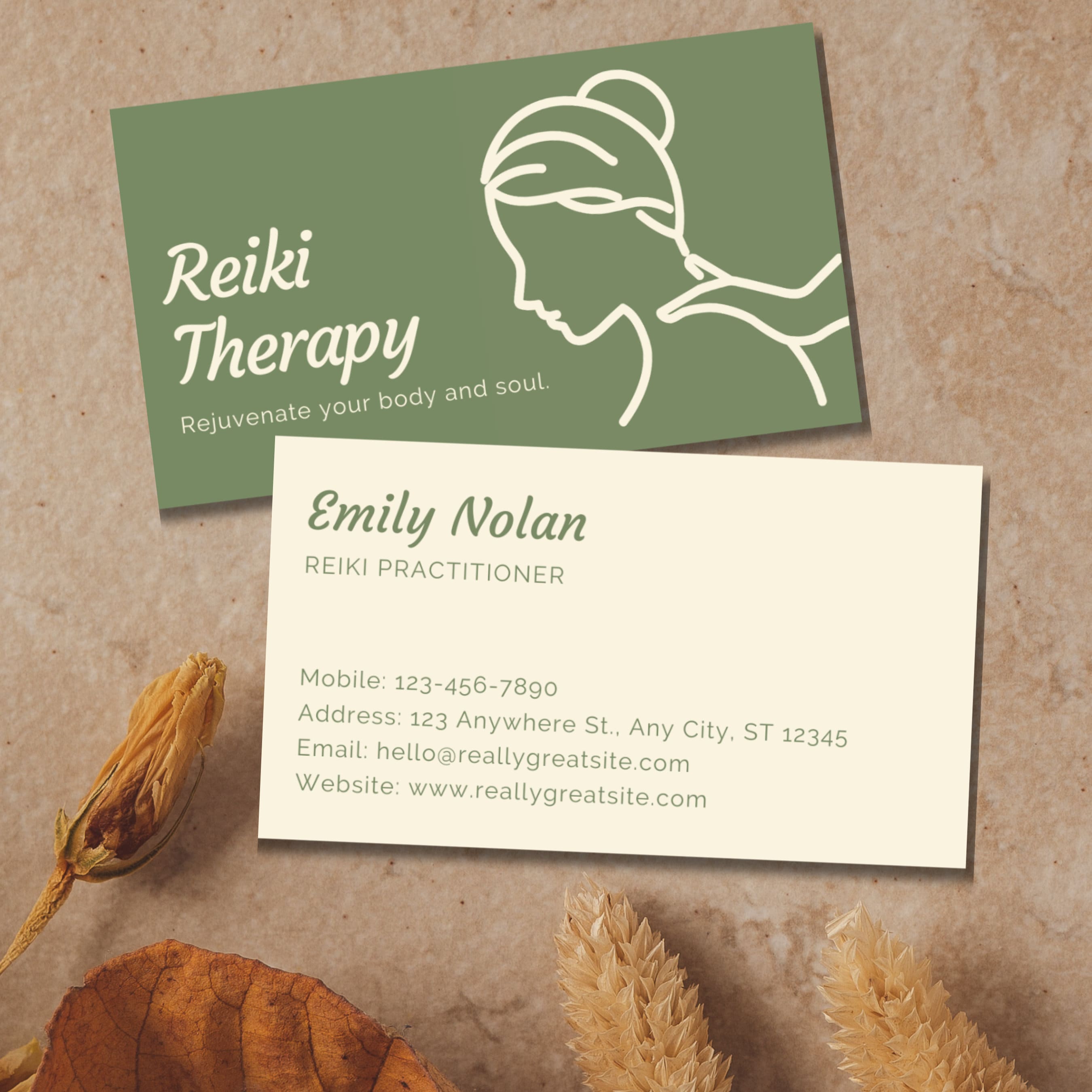 Reiki Practitioner Business Card Template (DIY, Edit in Canva