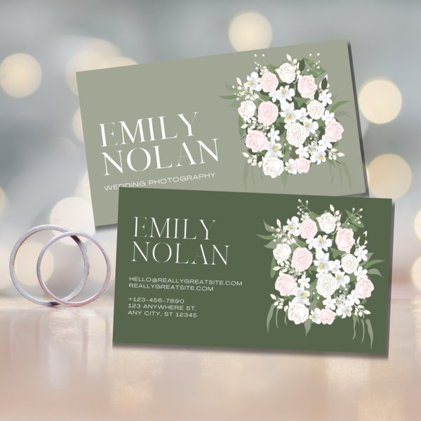 Wedding Photographer Business Card Template (DIY, Printable Canva Template, 2-Sided Rectangular Calling Card, Female-Owned)