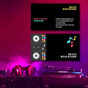 Modello per biglietto da visita per musicista (fai da te, personalizzabile su tela, stampabile a casa, stile luminoso e colorato)