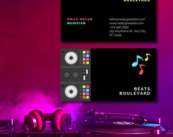 Musician Business Card Template (DIY, Customize In Canva, Print-At-Home, Bright & Colourful Style)